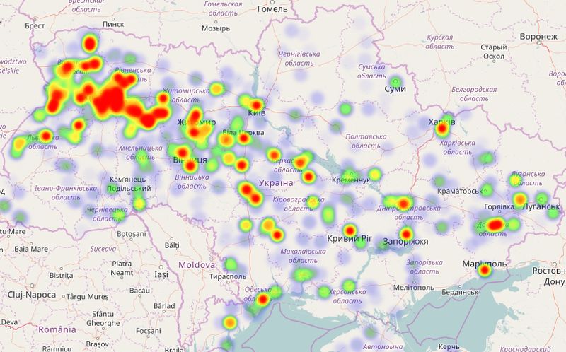 Карта прізвищ Карта распространения фамилий по Украине