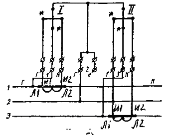 Схеми включення трифазного трипровідною двоелементною лічильника активної енергії типу САЗ (САЗУ)