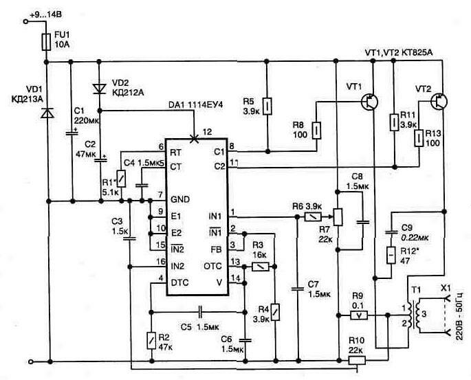 Електрична схема імпульсного перетворювача з 12 В на 220 В 50 Гц