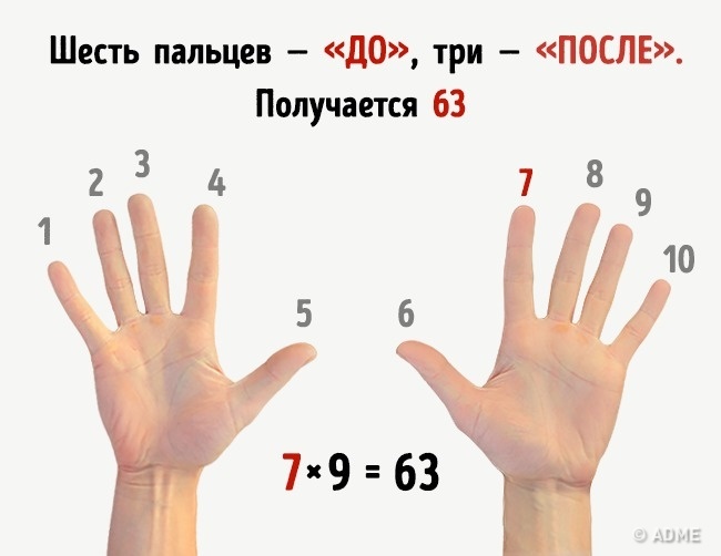 Множення на пальцях - Прості життєві хитрощі Умножение на пальцах - Этим хитростям нас научили еще в школе, и они до сих пор работают