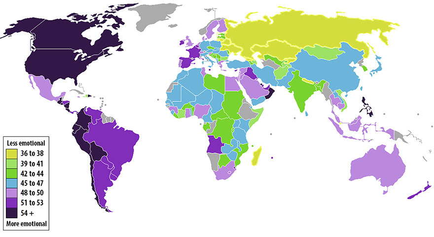 14. Уровень эмоциональности людей в разных странах мира