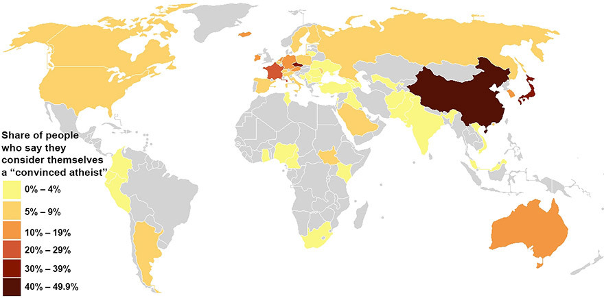 31. Карта глобального распределения атеистов