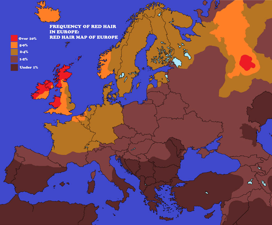 5. Карта рыжеволосых Европы