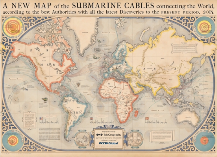 Карта всіх підводних кабелів, які з'єднують Інтернет