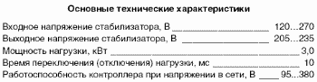 Основні технічні характеристика електронного стабілізатора